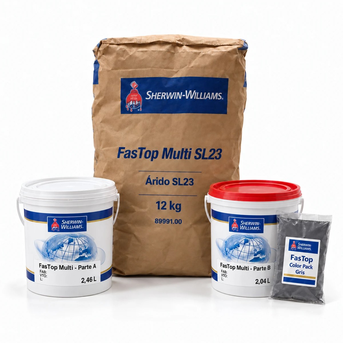 FASTOP MULTI SL23 · Sistema para pisos · envase o kit · mockup referencial sobre fondo blanco