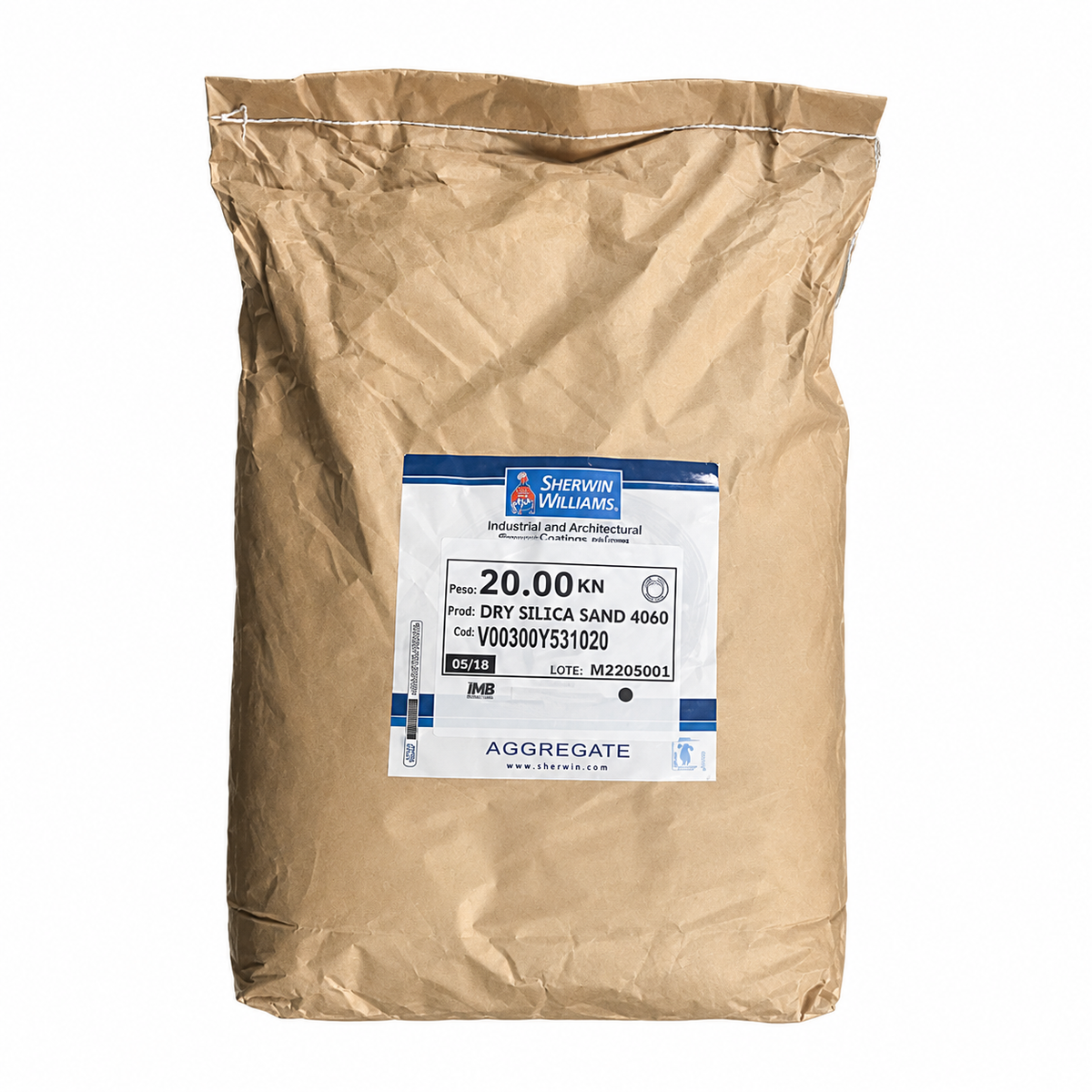 Arena de sílice seca · Sistemas para pisos · saco 20 kg granulometría 40–60 · mockup referencial sobre fondo blanco